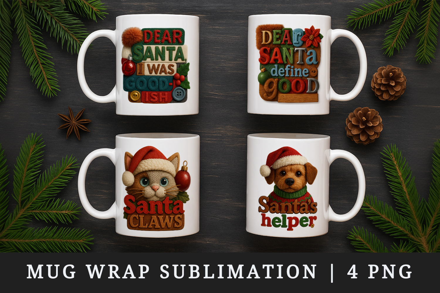 Patchwork Christmas mug wrap printable sublimation design product image 1