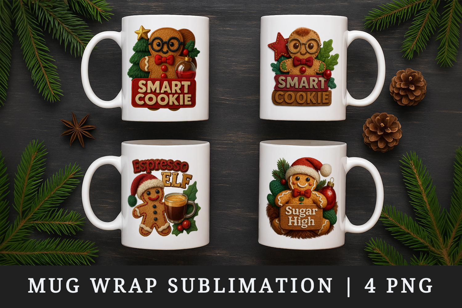 Patchwork Christmas mug wrap printable sublimation design product image 1