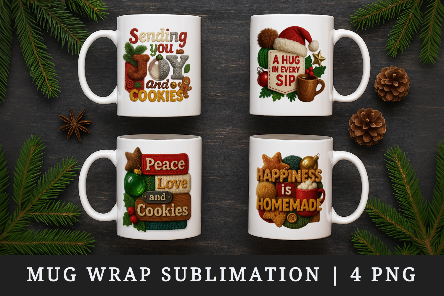 Patchwork Christmas mug wrap printable sublimation design product image 1