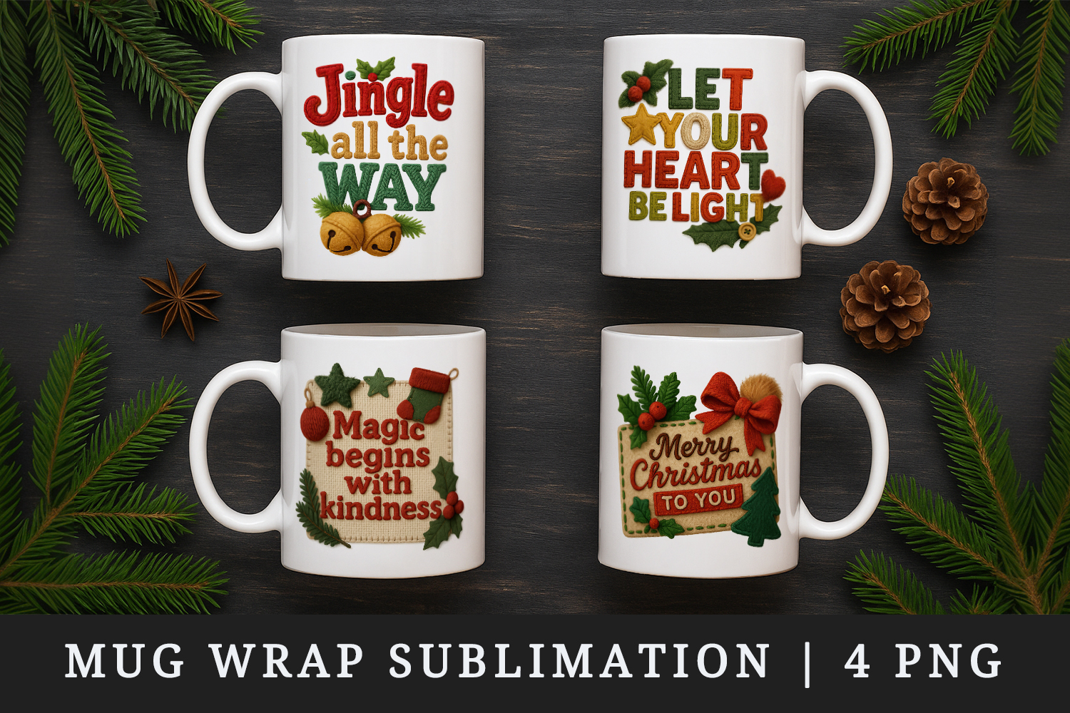 Patchwork Christmas mug wrap printable sublimation design product image 1