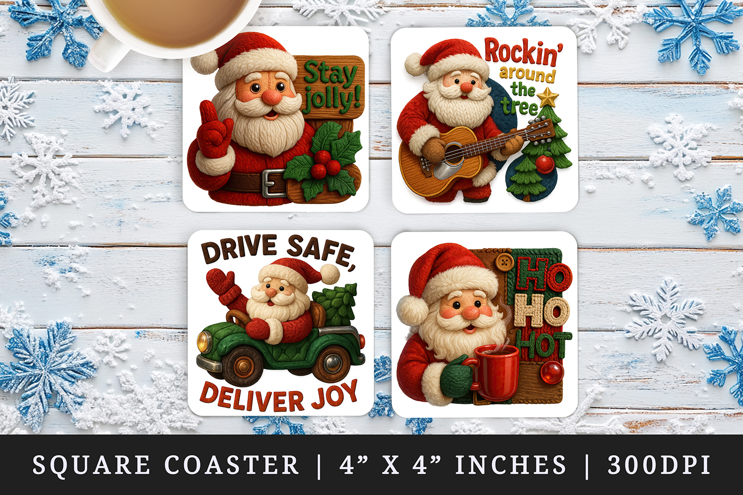Patchwork Christmas square coaster sublimation design product image 1