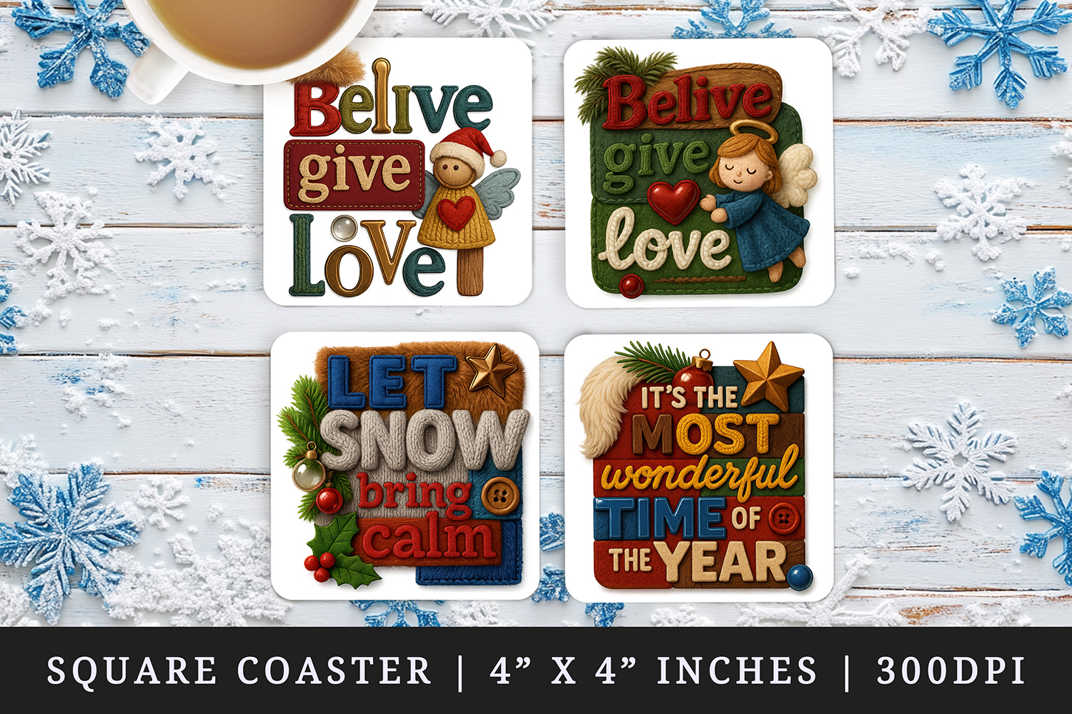 Patchwork Christmas square coaster sublimation design product image 1