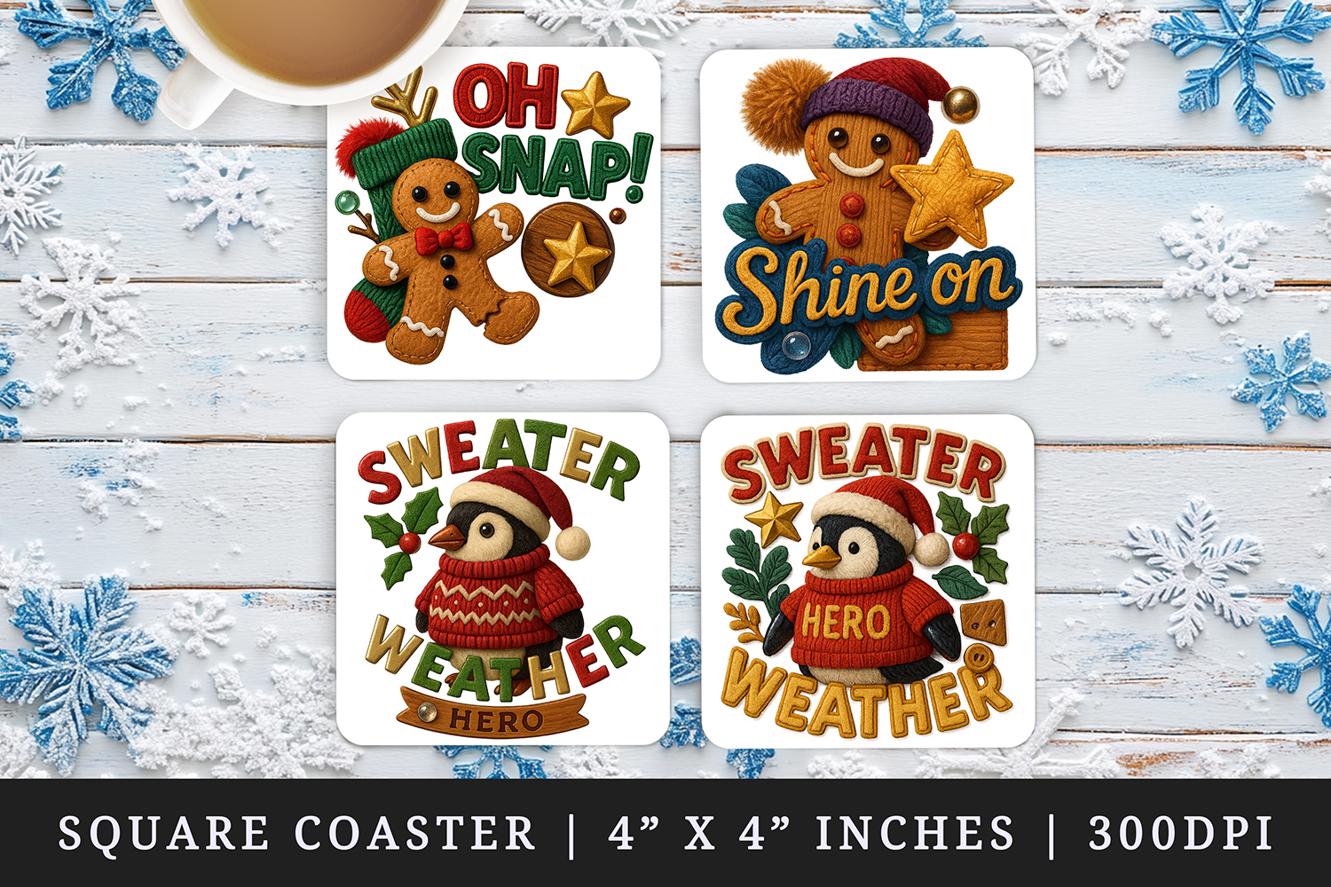 Patchwork Christmas square coaster sublimation design product image 1