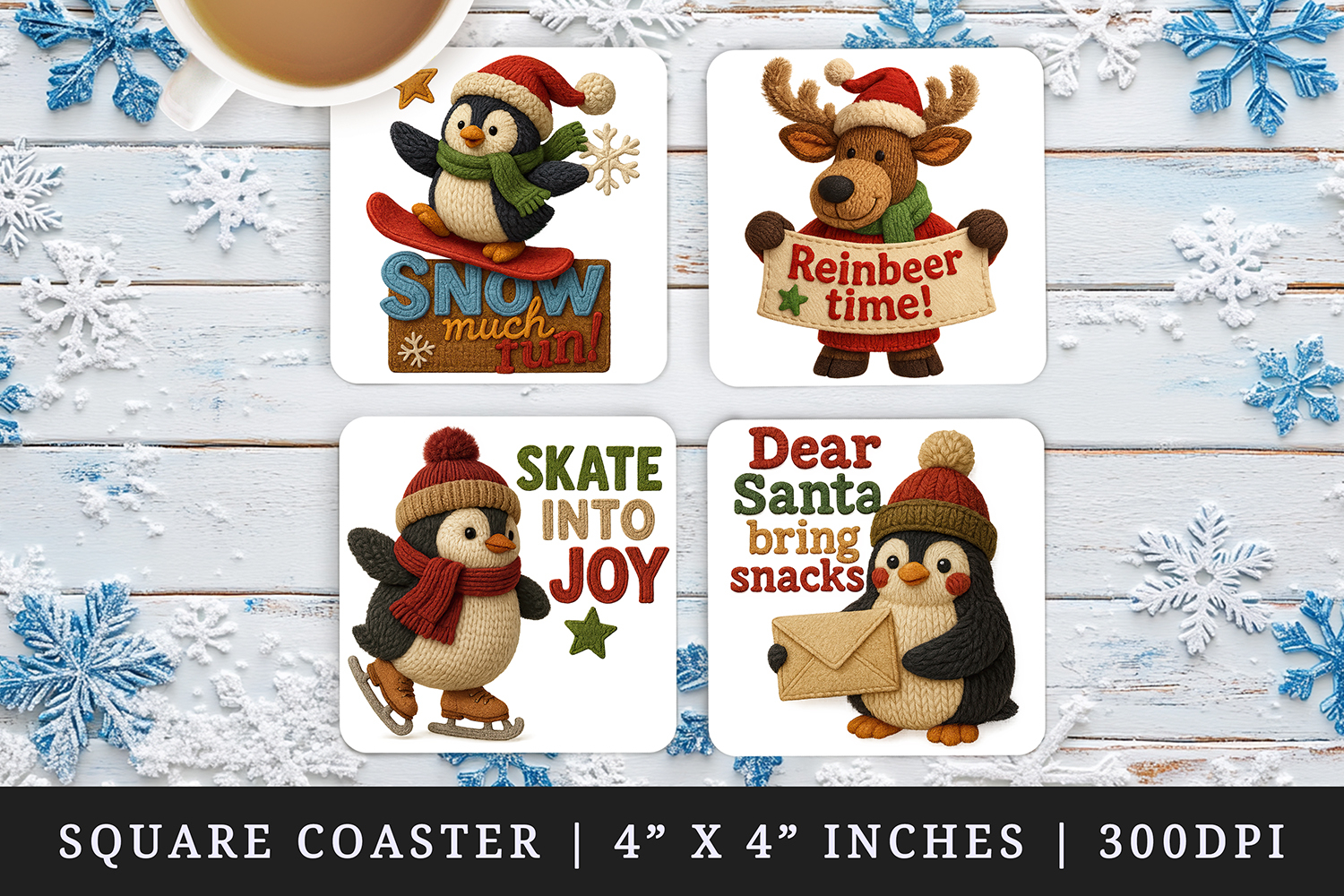 Patchwork Christmas square coaster sublimation design product image 1