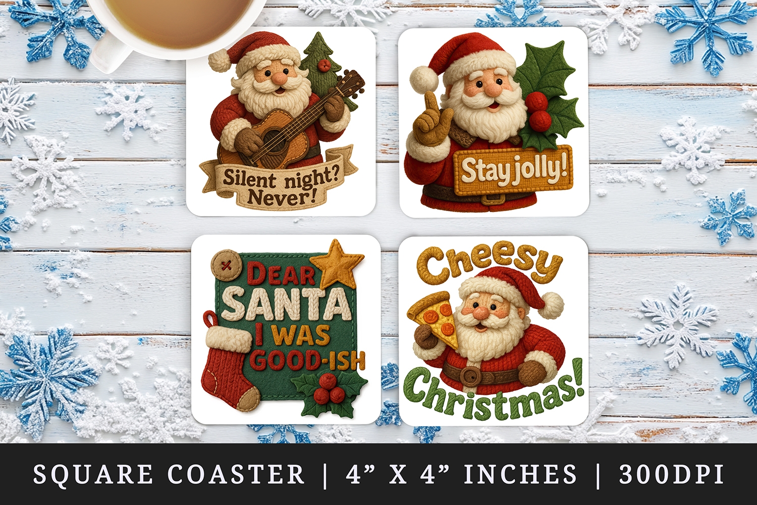 Patchwork Christmas square coaster sublimation design product image 1