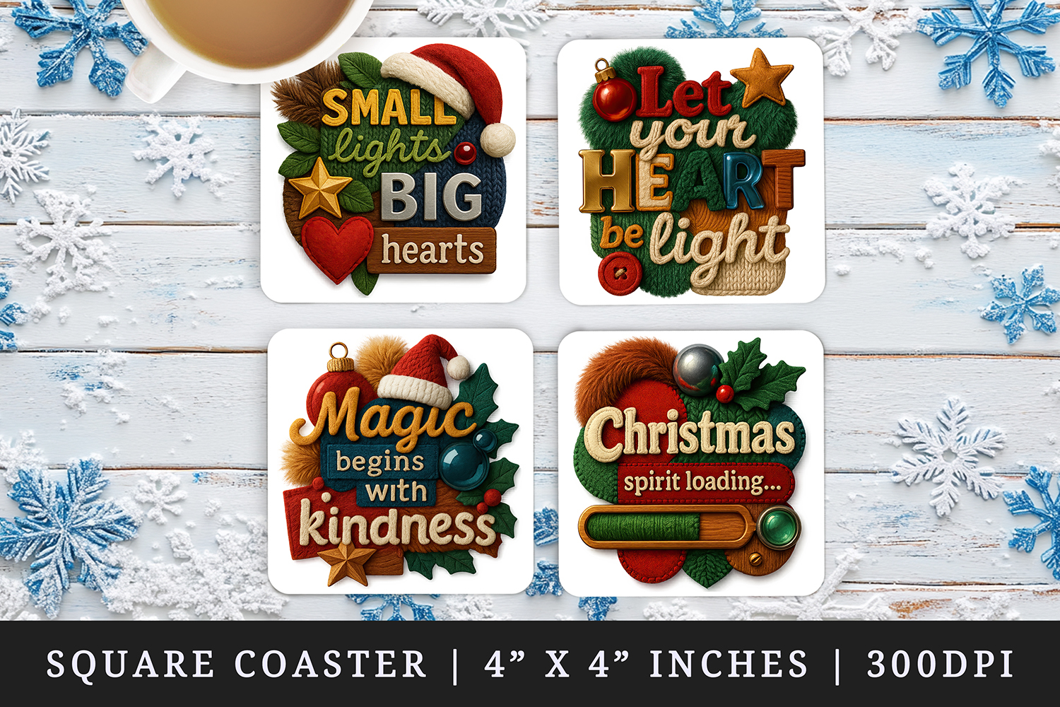 Patchwork Christmas square coaster sublimation design product image 1