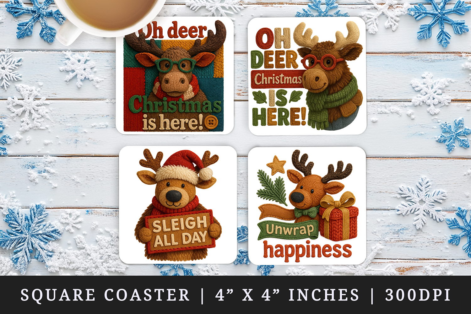 Patchwork Christmas square coaster sublimation design product image 1