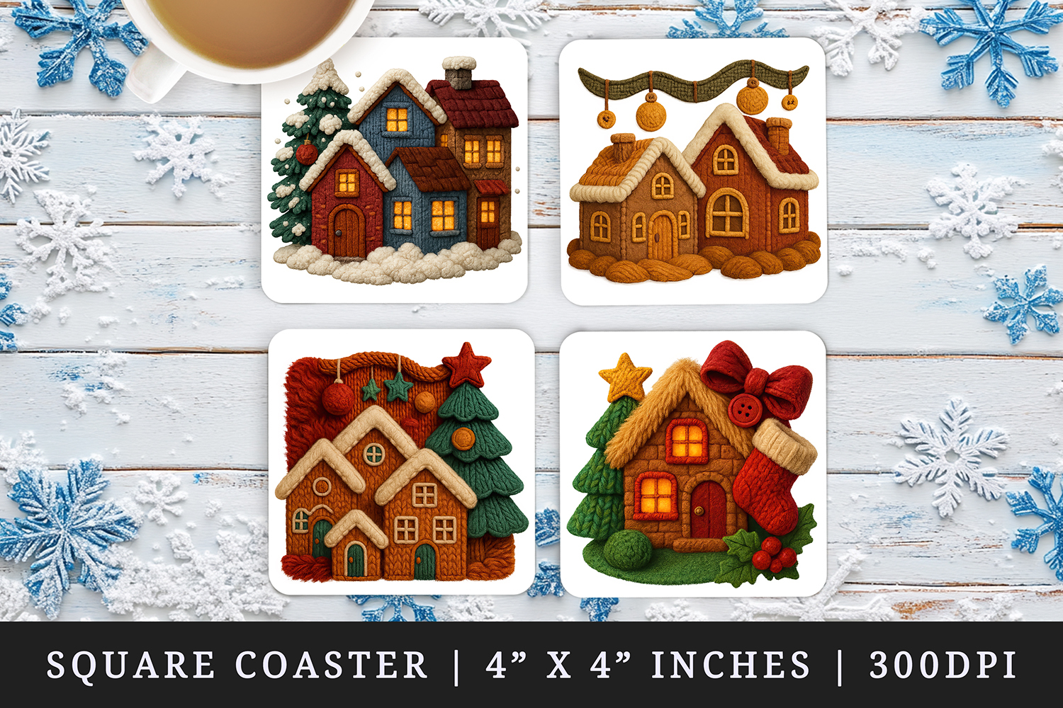 Patchwork Christmas square coaster sublimation design product image 1