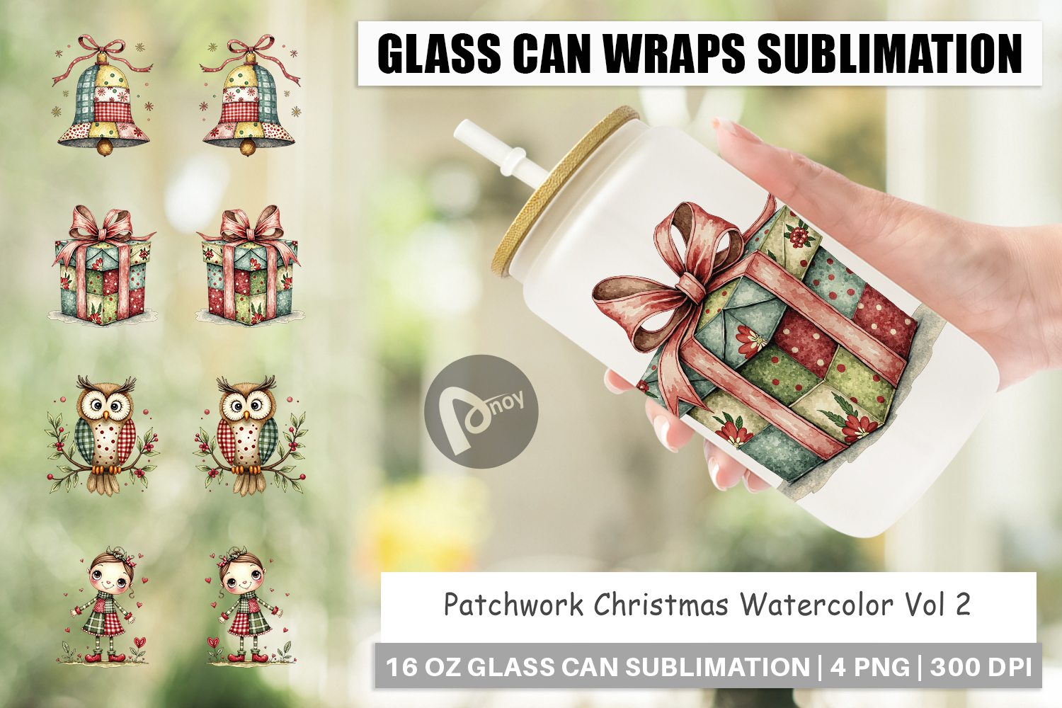Patchwork Christmas Glass Can product image 1
