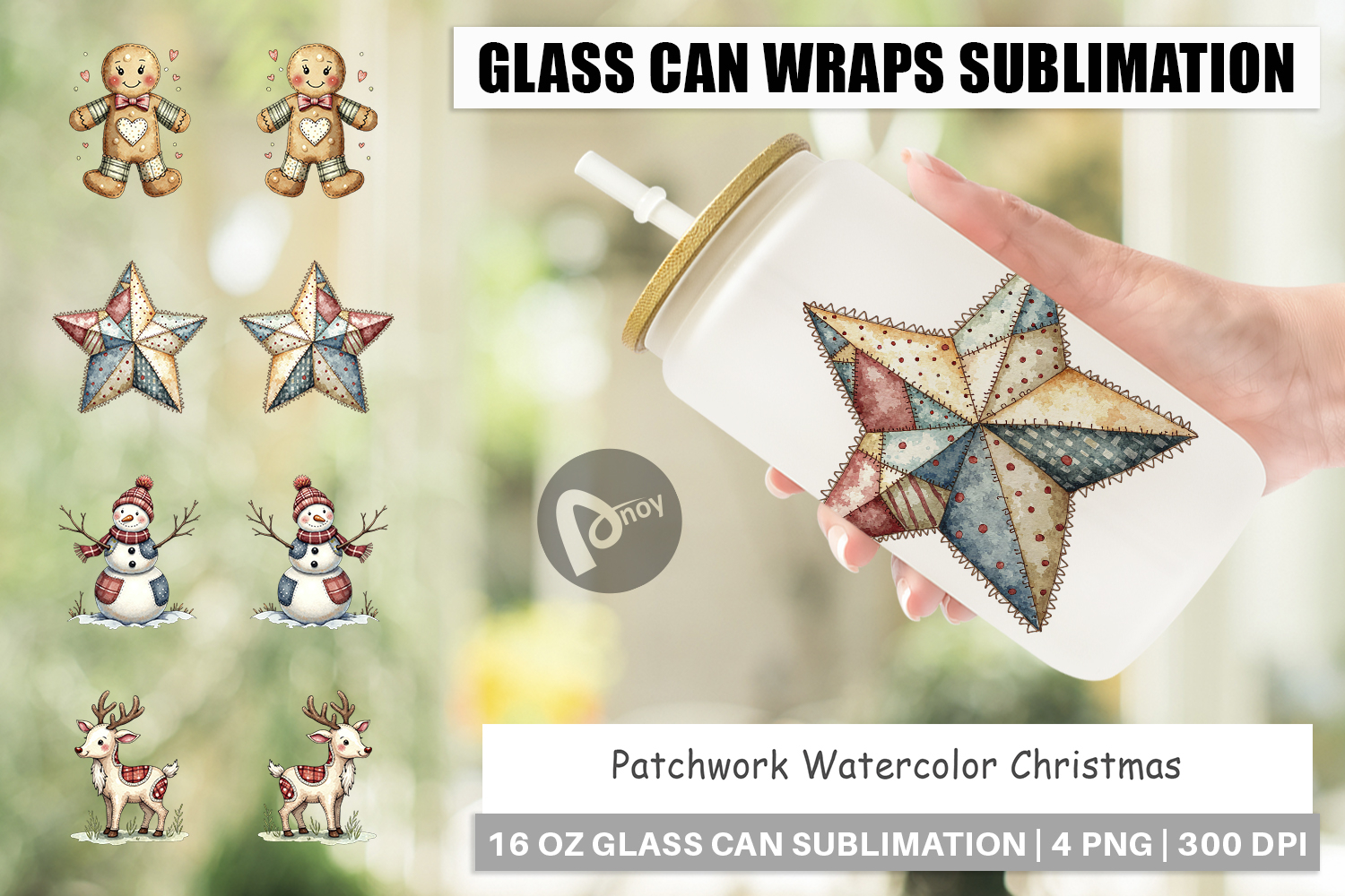 Patchwork Christmas Glass Can product image 1