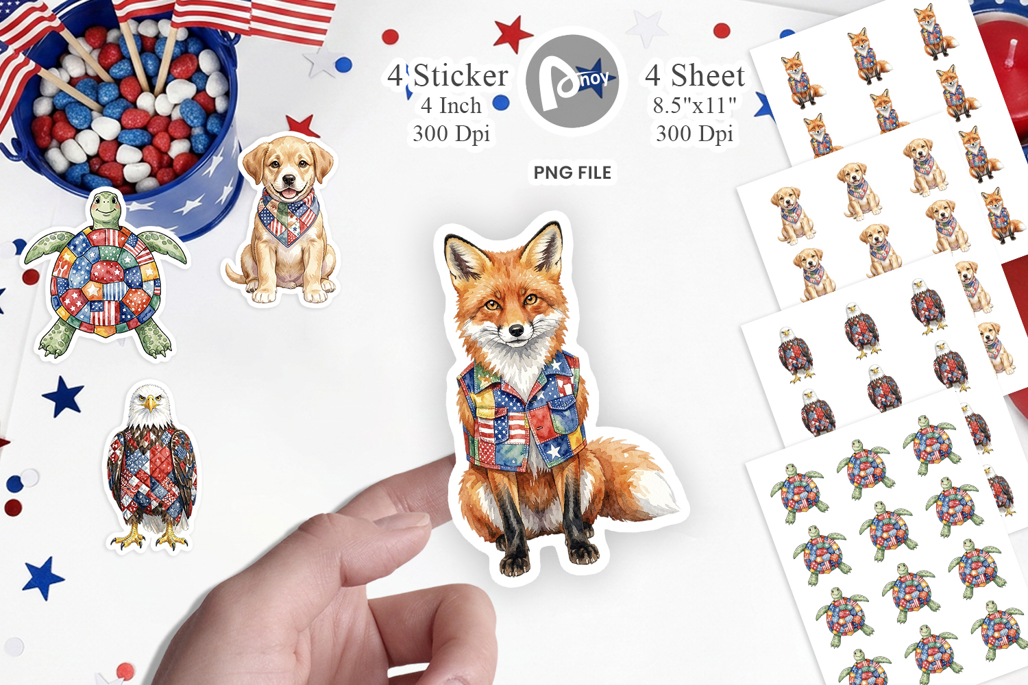 Patriotic Patchwork Animal Sticker product image 1