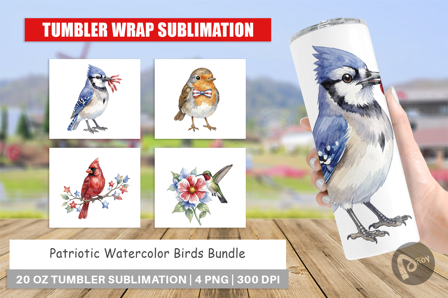 Patriotic Watercolor Birds Tumbler product image 1