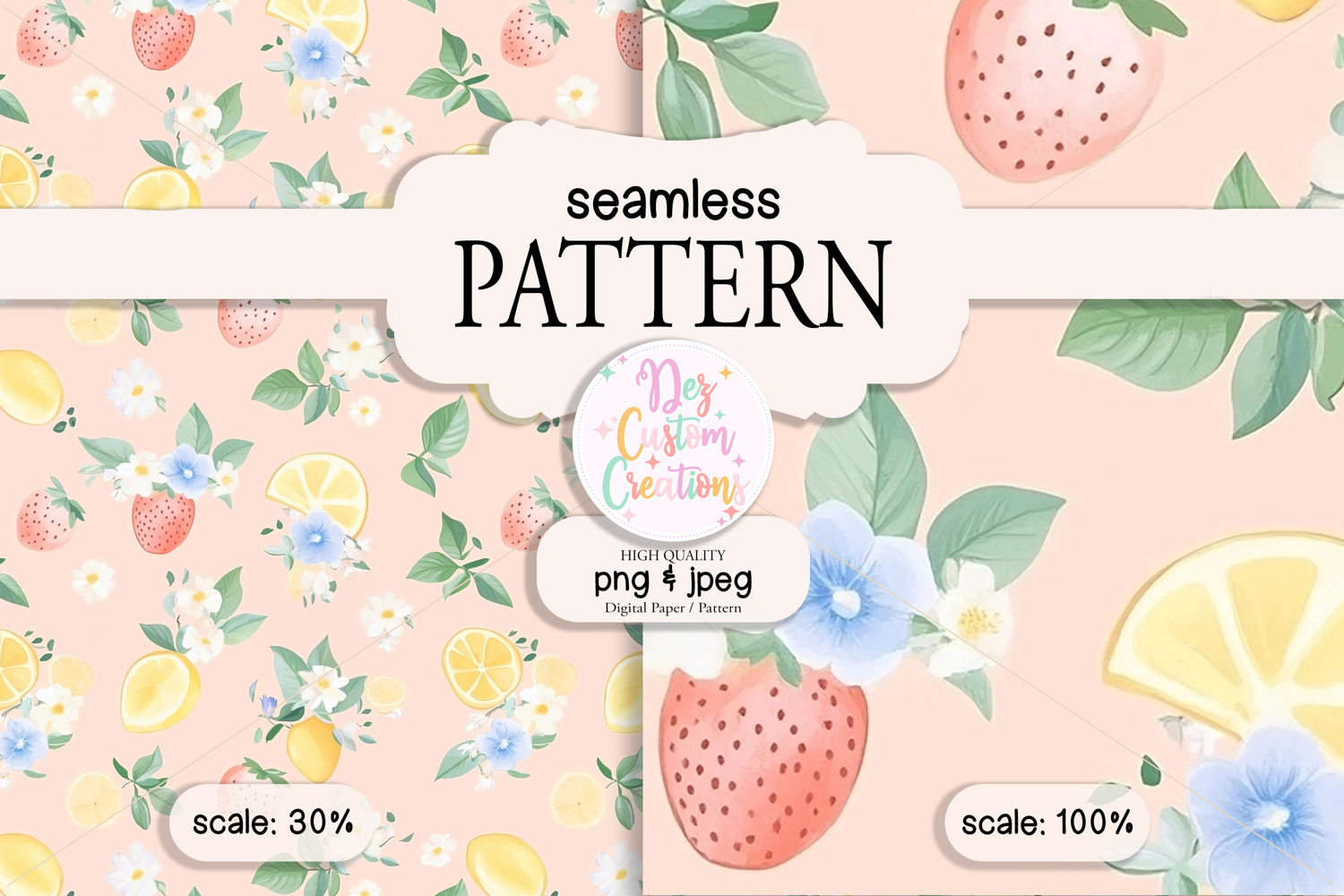 Watercolor Summer Fruit Seamless Pattern Strawberries lemons product image 1
