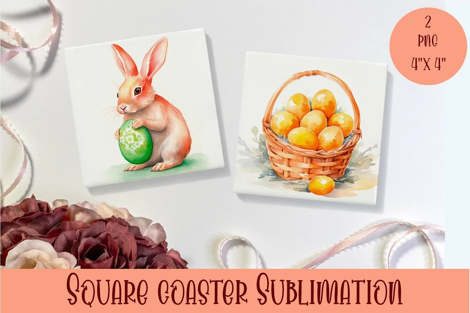 Peach color Easter Square Coaster Sublimation product image 1