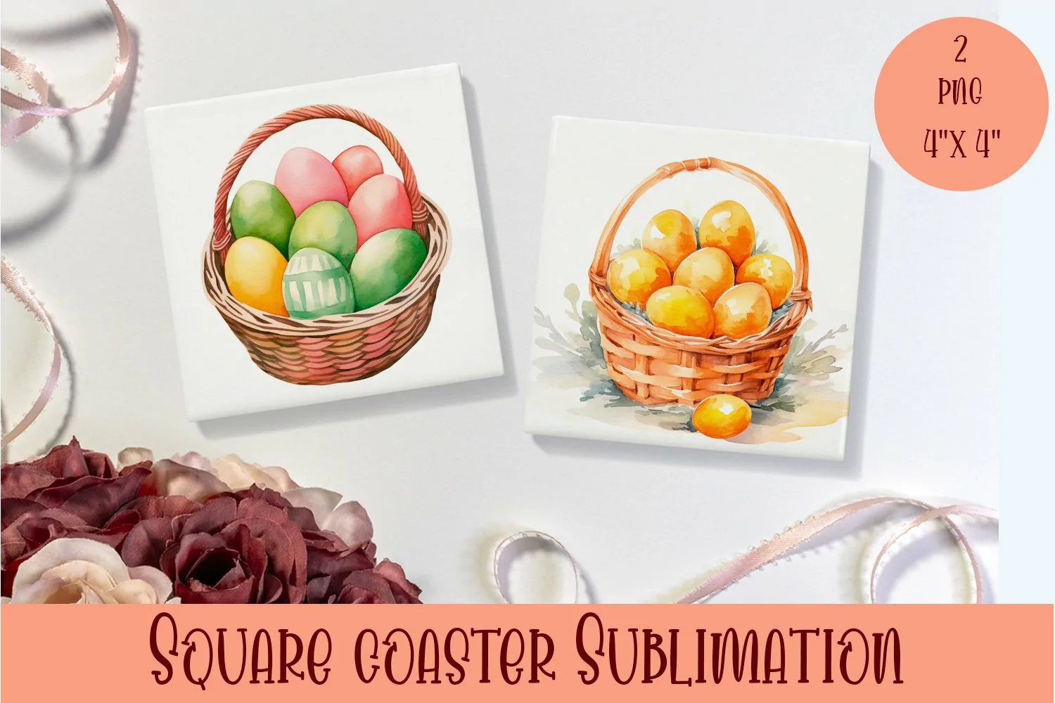 Peach color Easter Square Coaster Sublimation product image 1