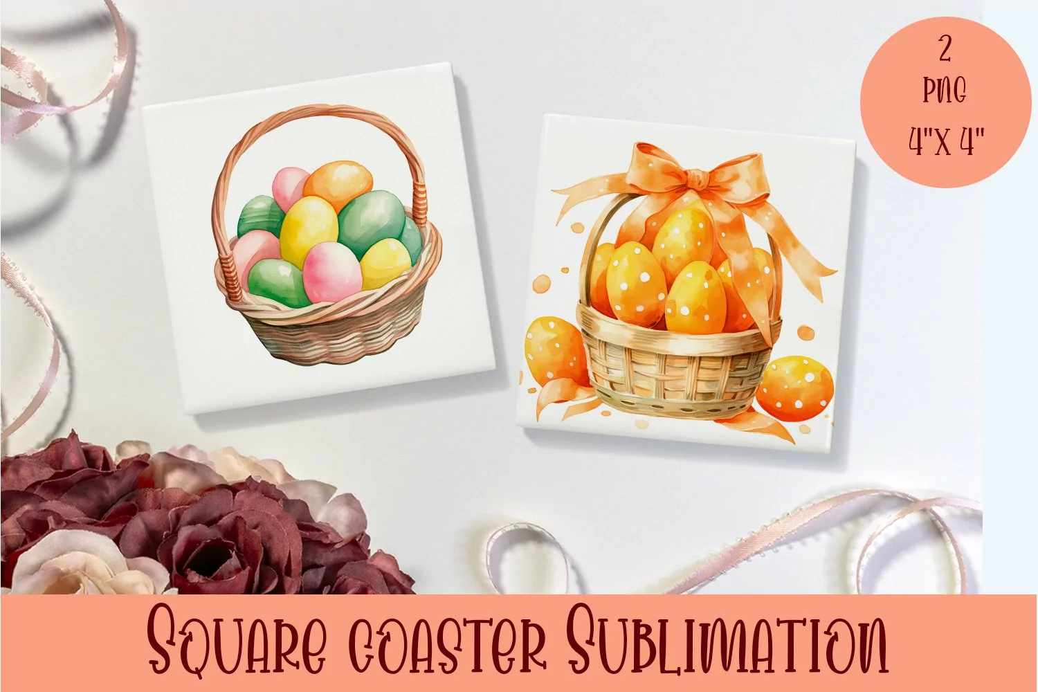 Peach color Easter Square Coaster Sublimation product image 1