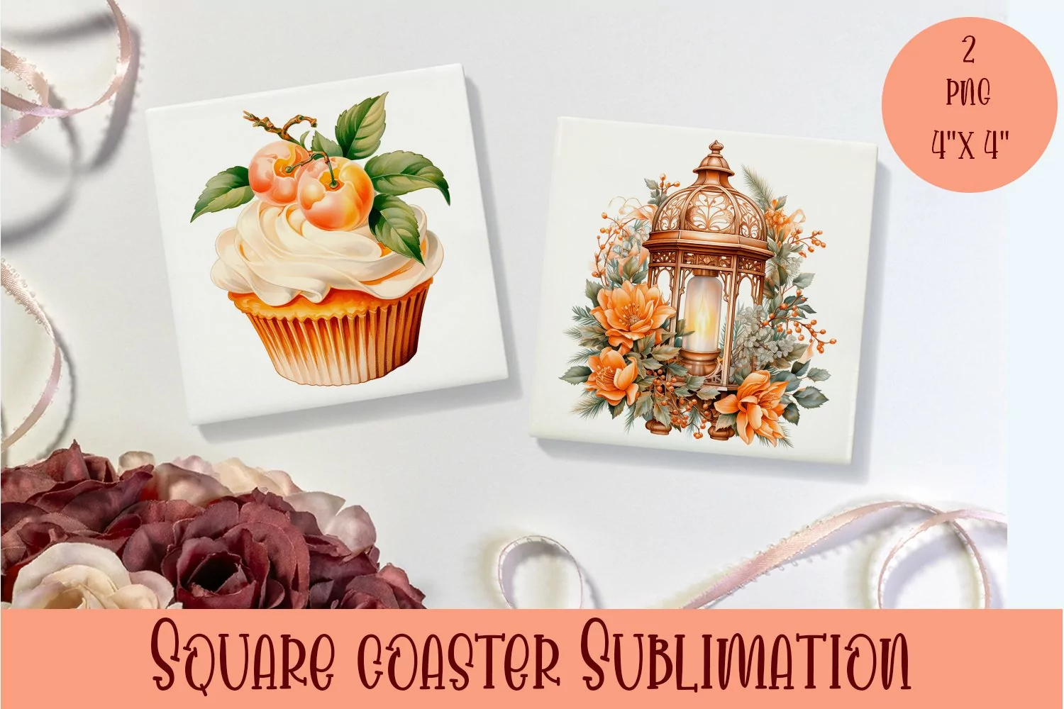 Peach color christmas victorian Square Coaster Sublimation product image 1