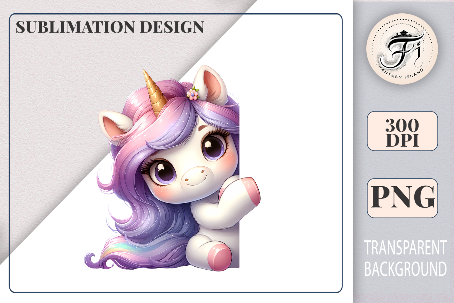 Adorable smiling peeking unicorn illustration in soft pastel colors, great for cards and stickers.