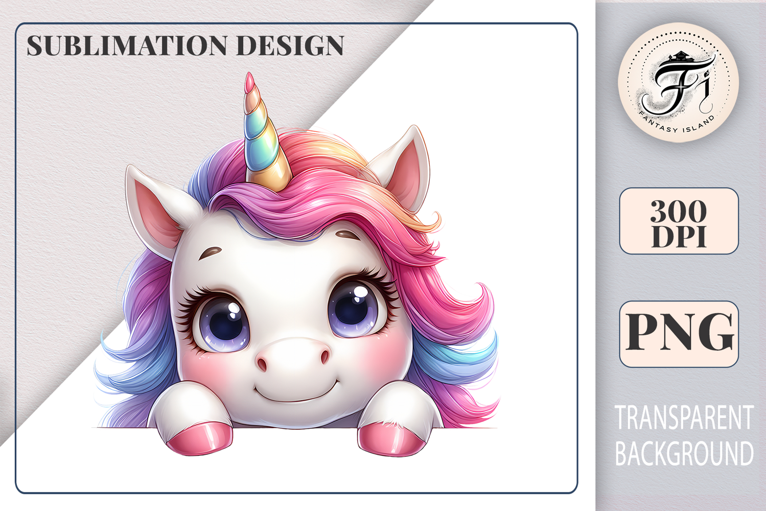 Cute peeking unicorn, watercolor clipart ideal for little girls’ party invitations.