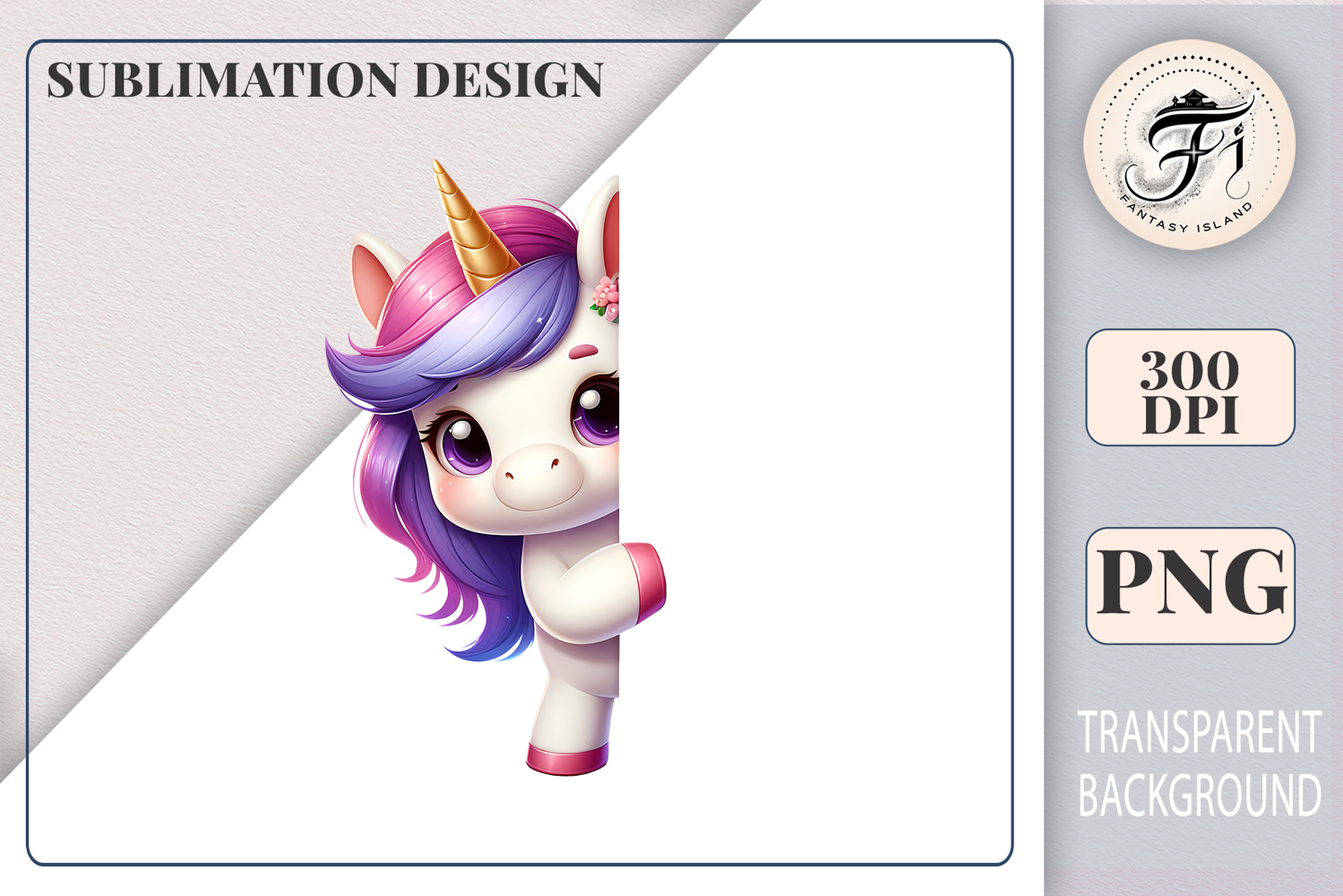 Surprised peeking unicorn clipart in watercolor style, great for playful kids graphics and party cards.