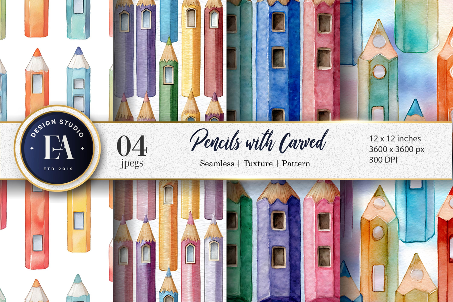 Watercolor Pencils with Windows Artwork Digital Paper product image 1