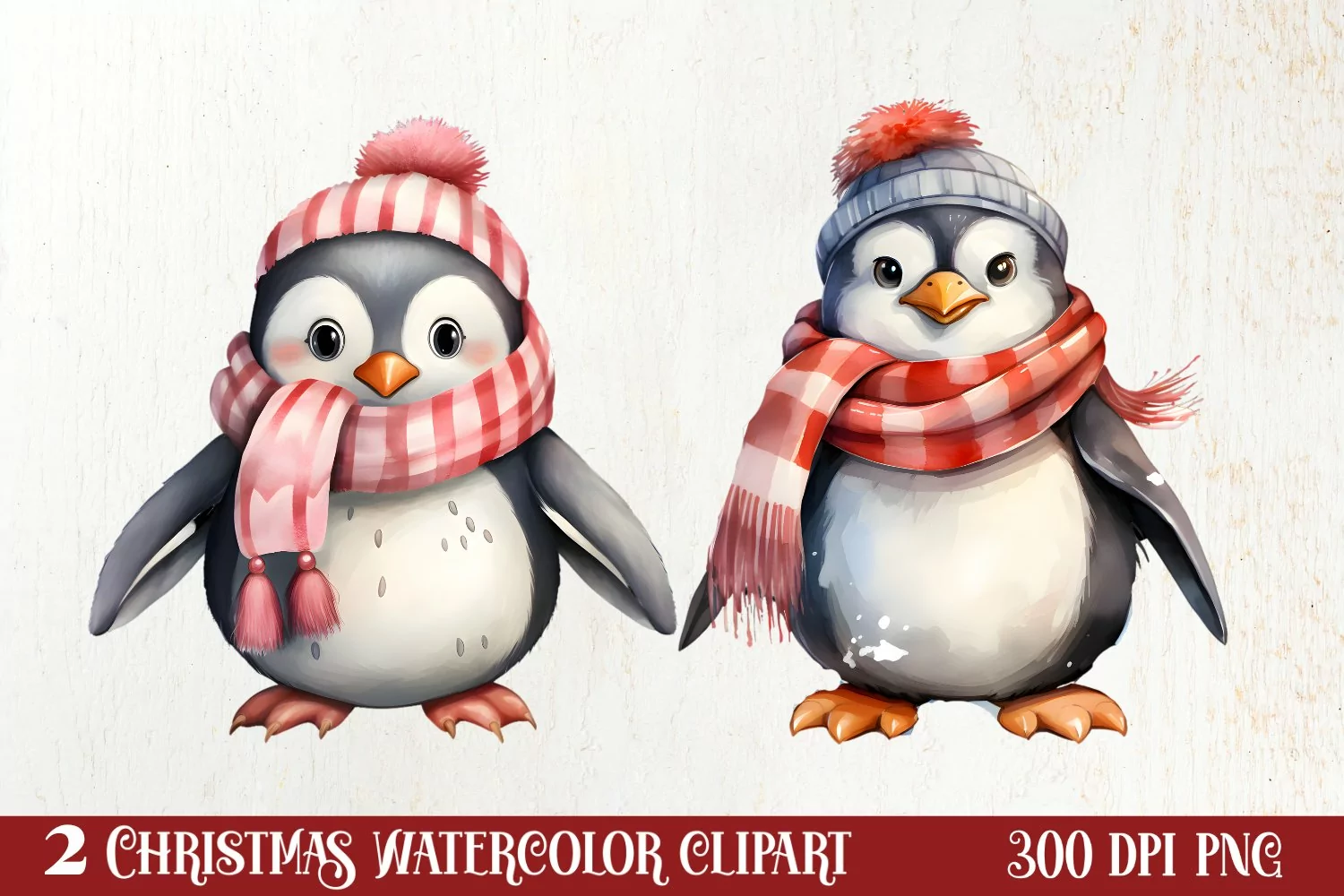 Penguin Christmas Santa Hats Sublimation Clipart product image 1