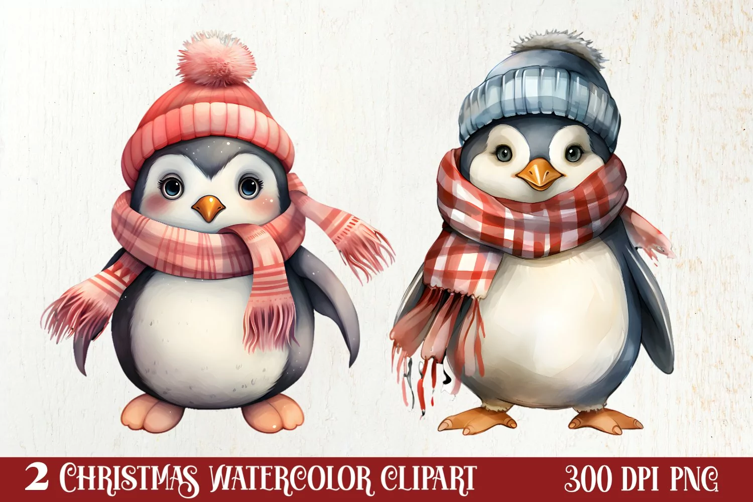 Penguin Christmas Santa Hats Sublimation Clipart product image 1