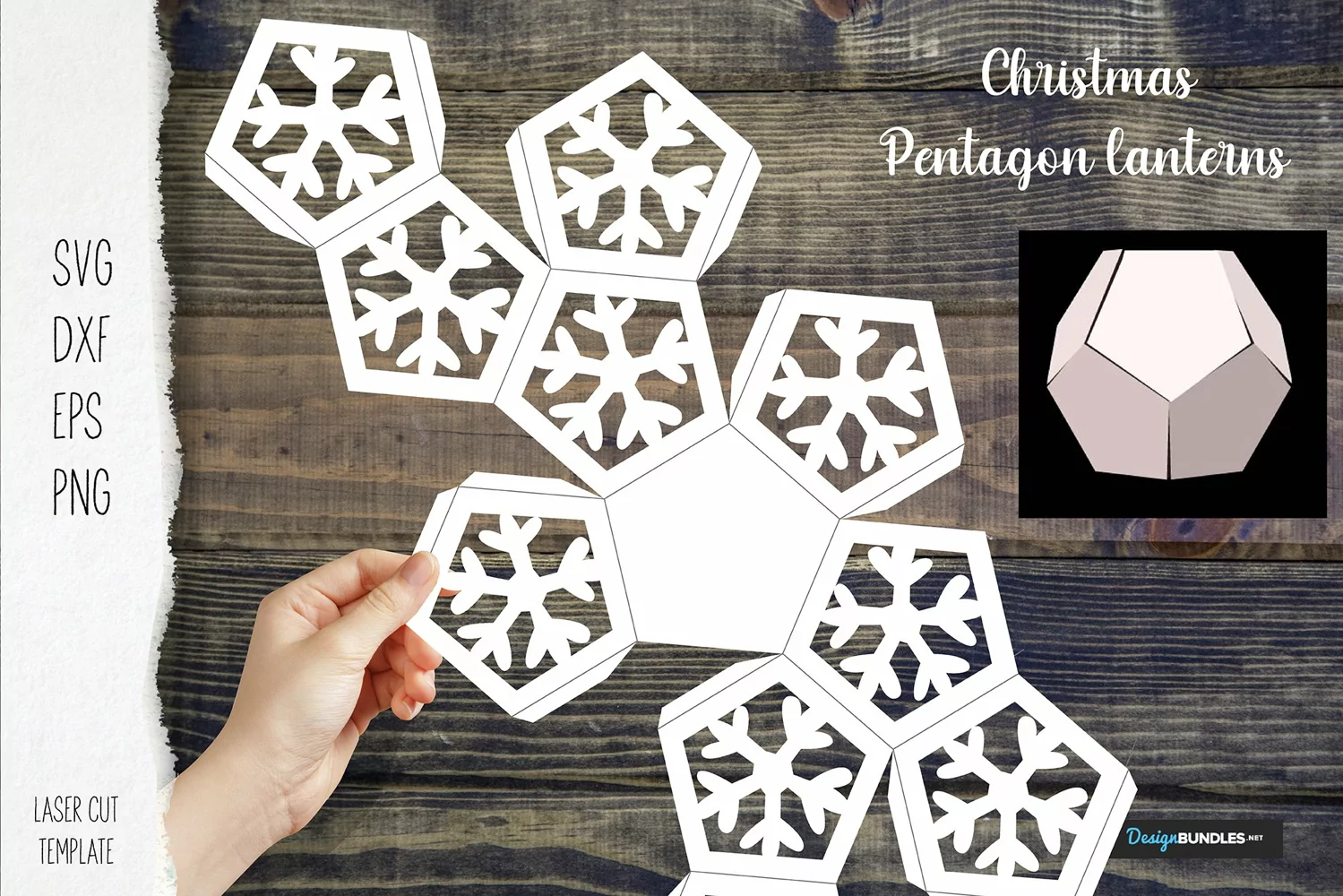 Pentagon Christmas lanterns paper cut with snowflake product image 1