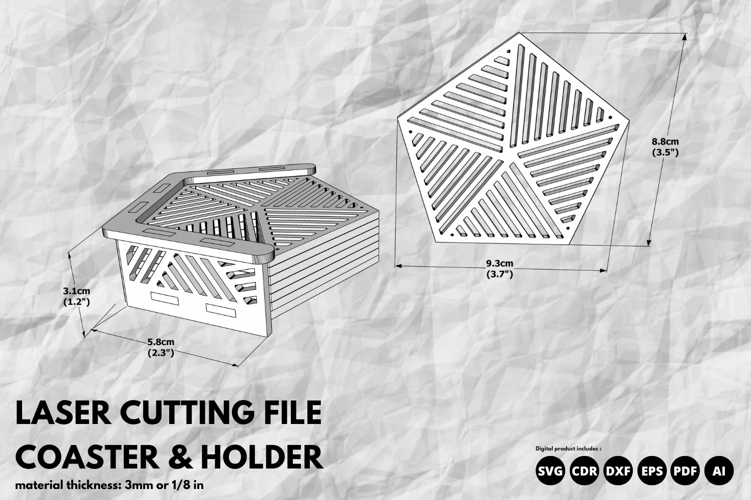 pentagon coaster with holder svg laser cutting design product image 1