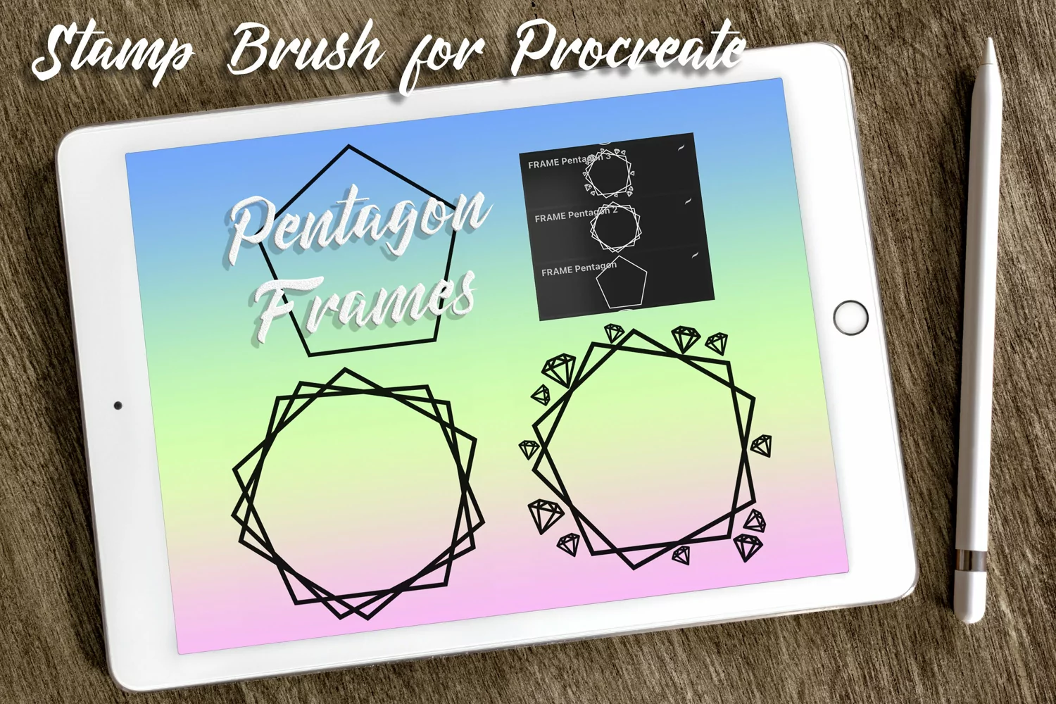 Pentagon Frame Brush Stamps for Procreate. Pentagon Stamp product image 1