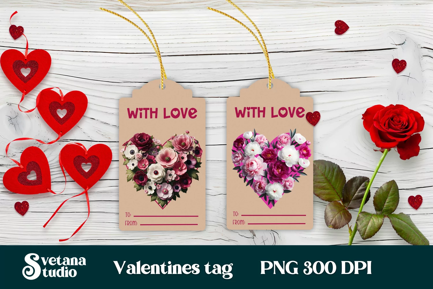 Valentines gift tags printable | Flower peonies gift tag PNG product image 1