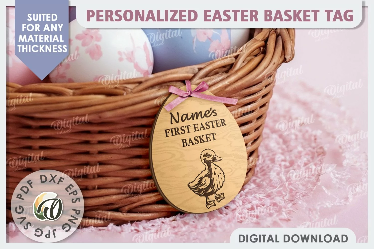 Personalised Easter Basket Tags Laser Cut. Easter Egg SVG product image 1