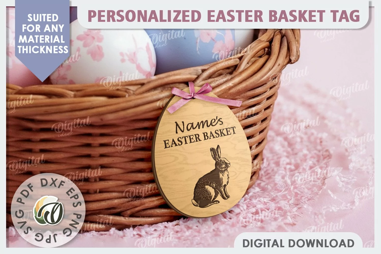 Personalised Easter Basket Tags Laser Cut. Easter Egg SVG product image 1