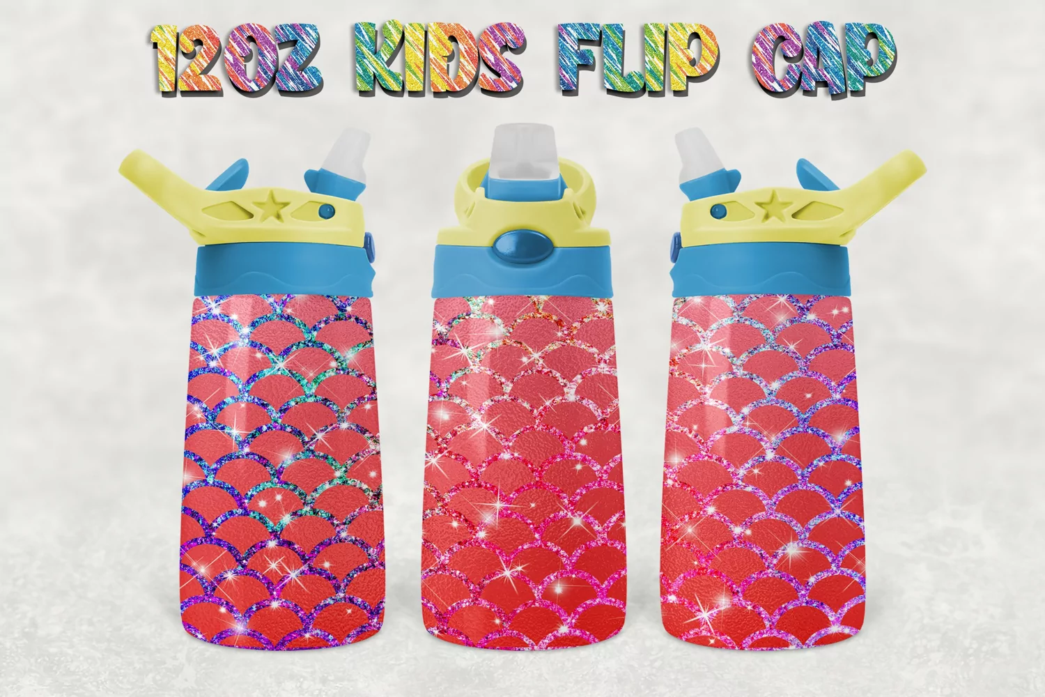 Mermaid Glitter 12oz Kids Flip Cup Design PNG product image 1