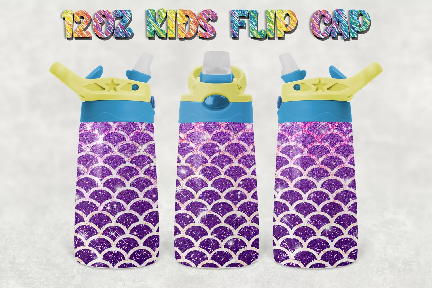 Mermaid Glitter 12oz Kids Flip Cup Design PNG product image 1