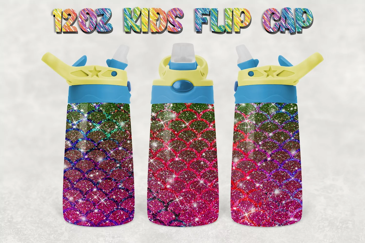 Mermaid Glitter 12oz Kids Flip Cup Design PNG product image 1
