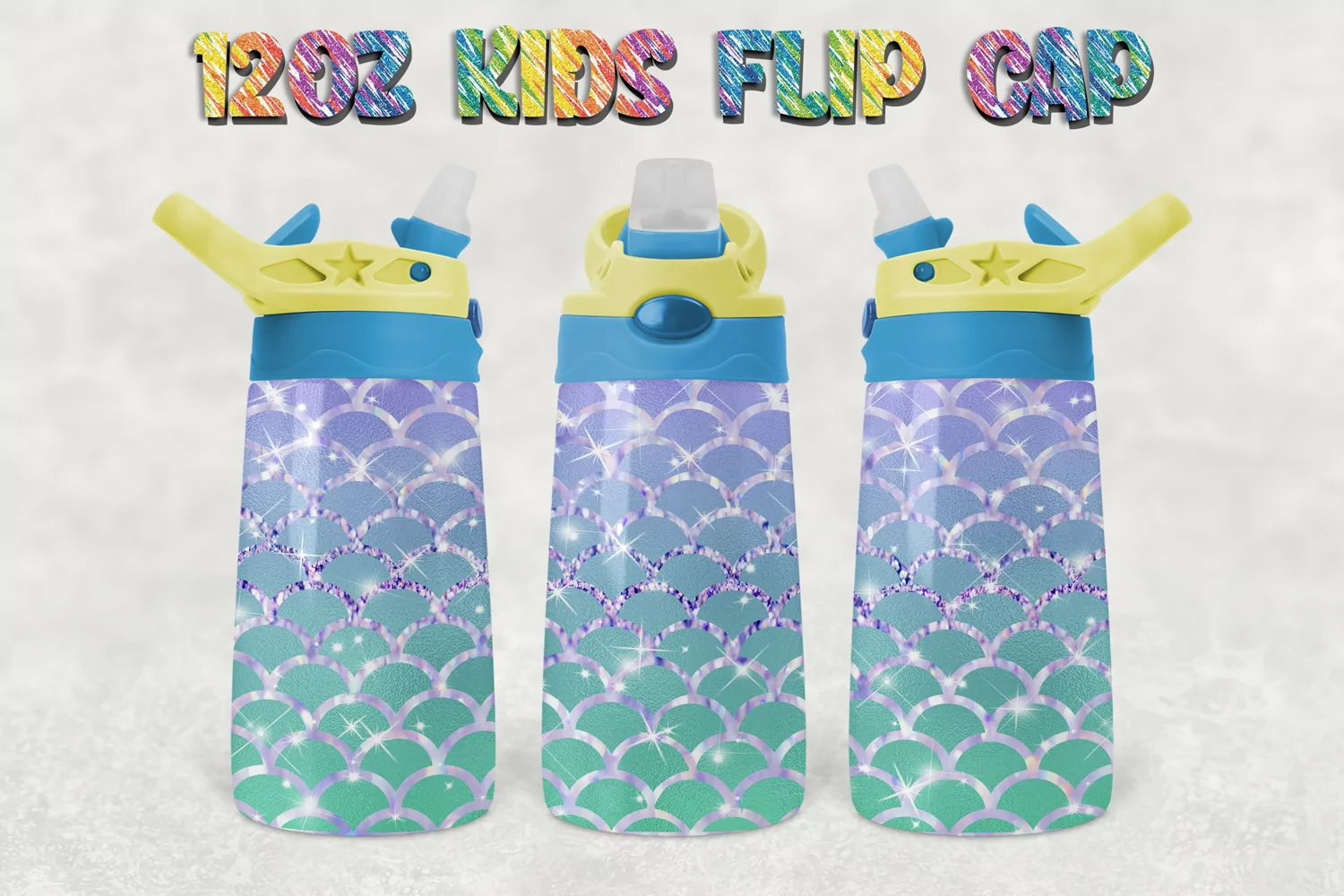 Mermaid Glitter 12oz Kids Flip Cup Design PNG product image 1