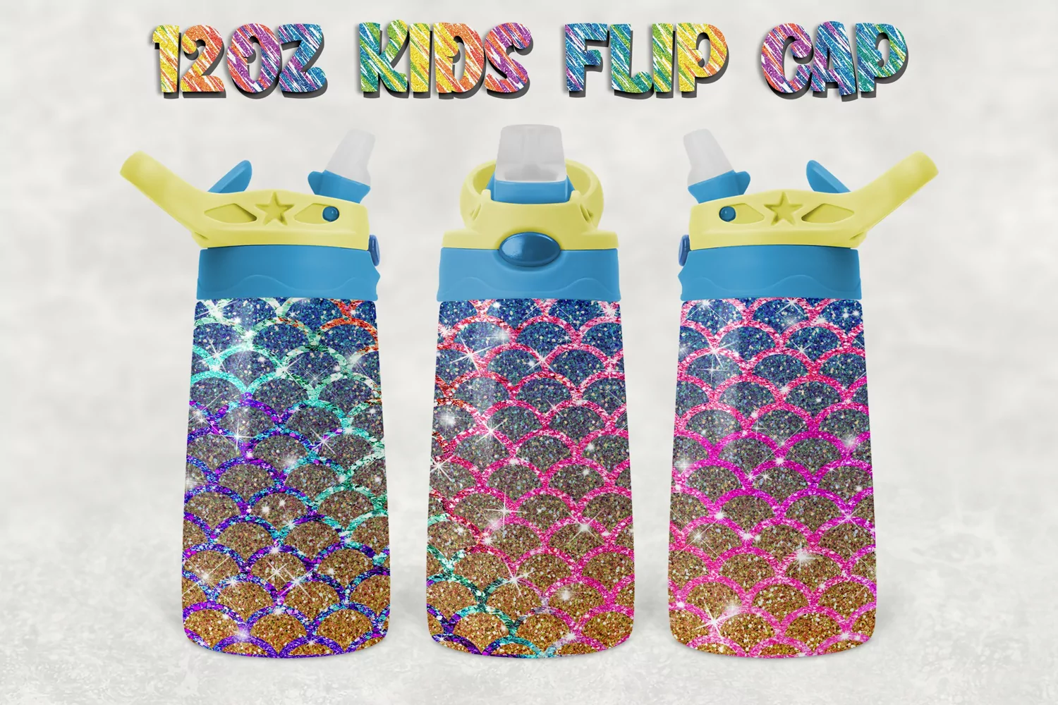 Mermaid Glitter 12oz Kids Flip Cup Design PNG product image 1