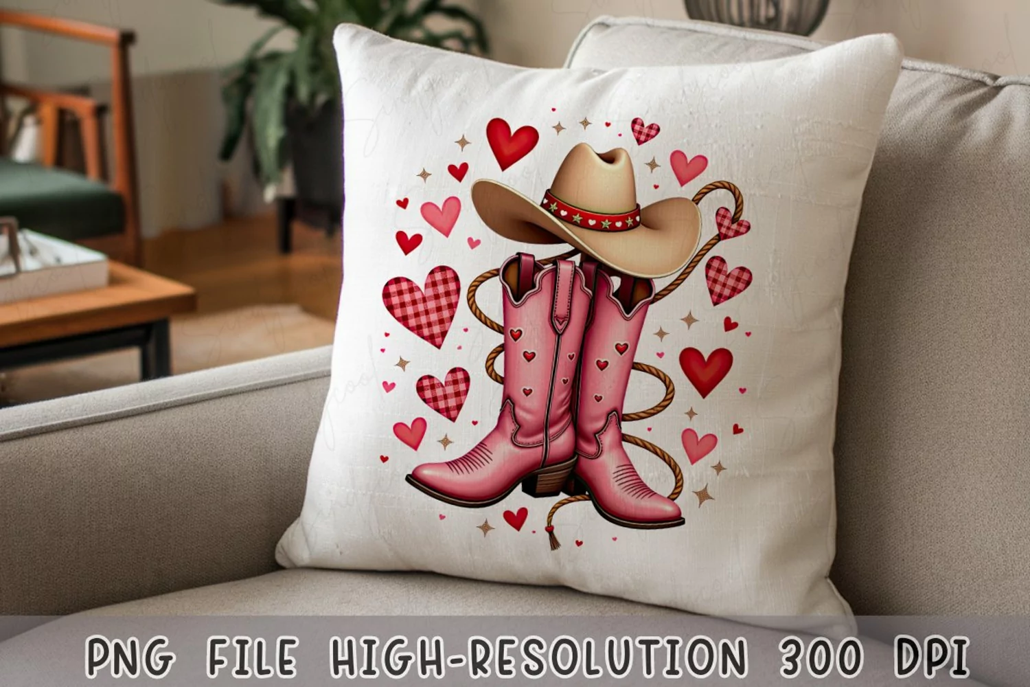 Western Valentine’s Day Clipart - Pink Cowboy Boots & Hat product image 1