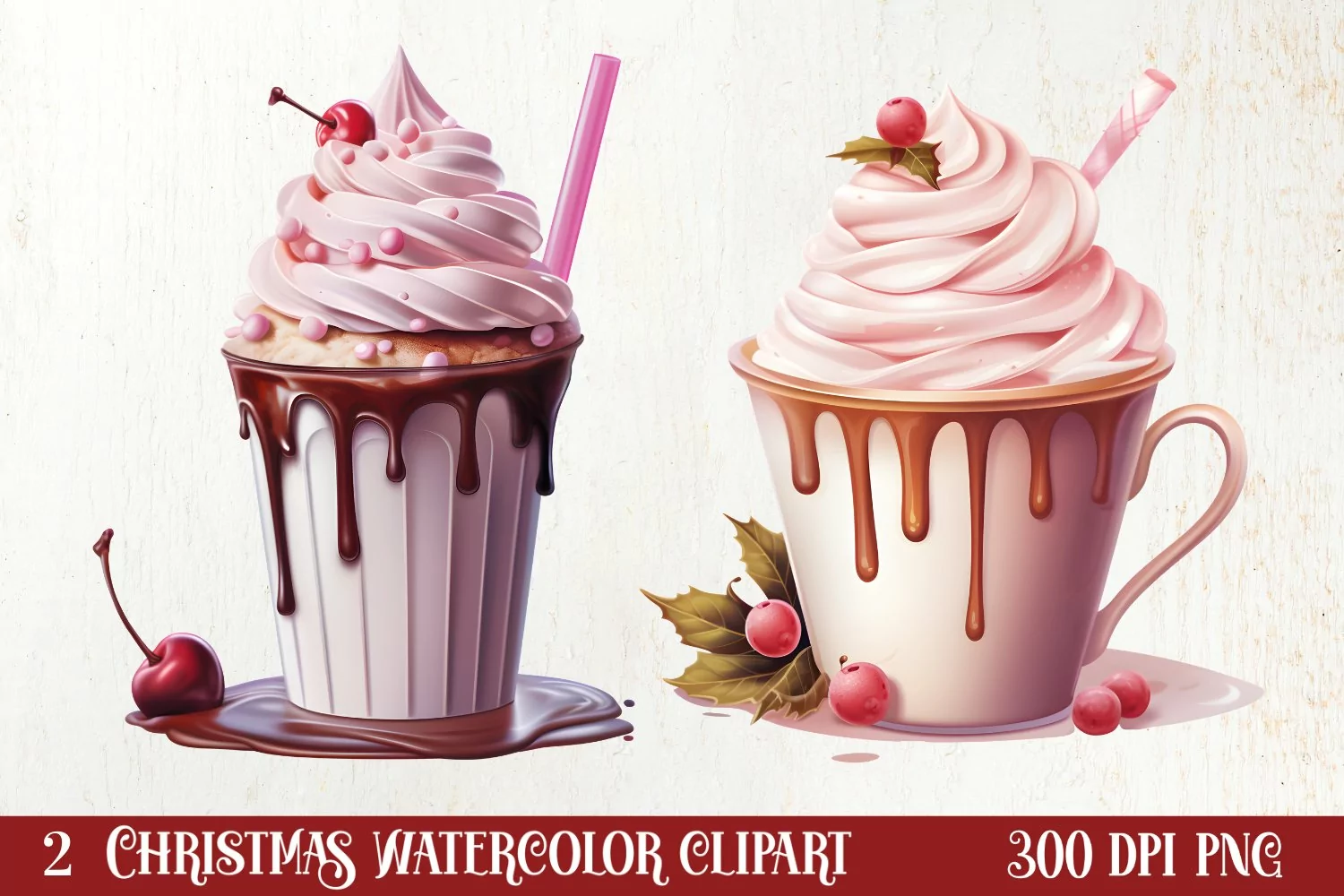 Pink Christmas Coffee Sublimation Clipart, Christmas PNG product image 1