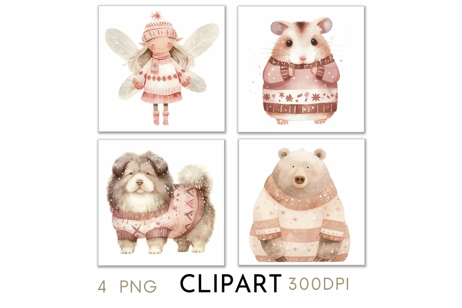 Pink Christmas Illustrations Watercolor PNG