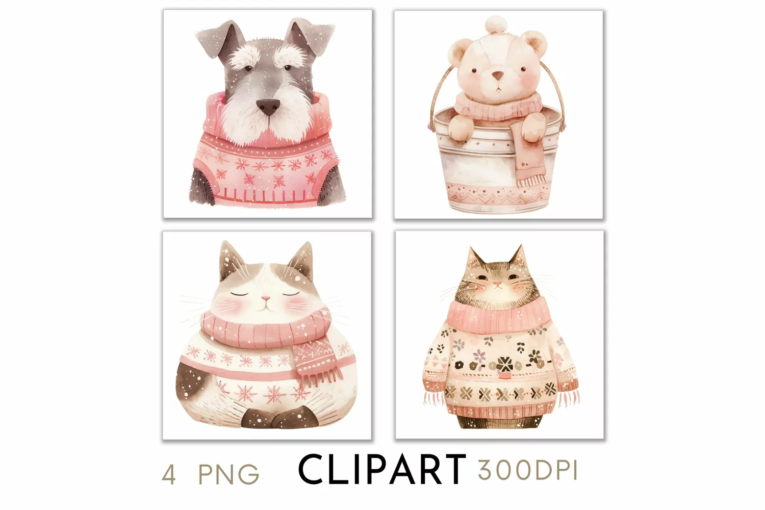Pink Christmas Illustrations Watercolor PNG