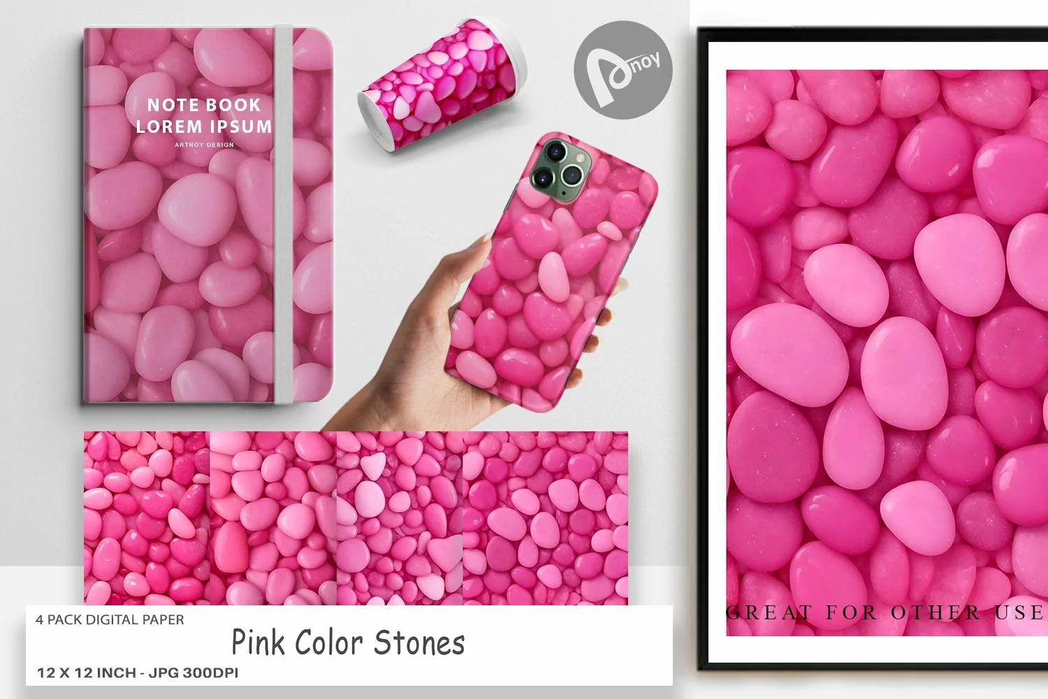Digital Paper Pink Color Stones product image 1