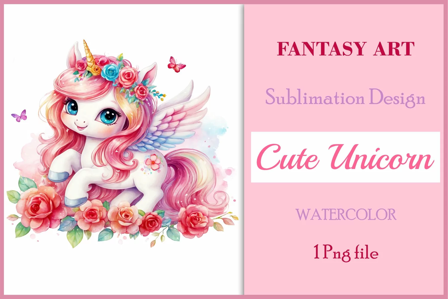 Watercolor illustration hand drawn clip art cute pink unicorn. Bright and colorful colors perfect for greeting card, birthday, baby shower, print, mug design and more. Pastel сolorful clipart, high resolution. Well for printing and sublimation 