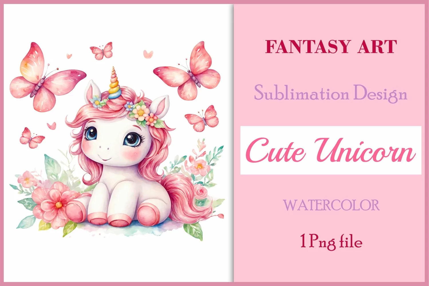 Watercolor illustration hand drawn clip art cute pink unicorn. Bright and colorful colors perfect for greeting card, birthday, baby shower, print, mug design and more. Pastel сolorful clipart, high resolution. Well for printing and sublimation 