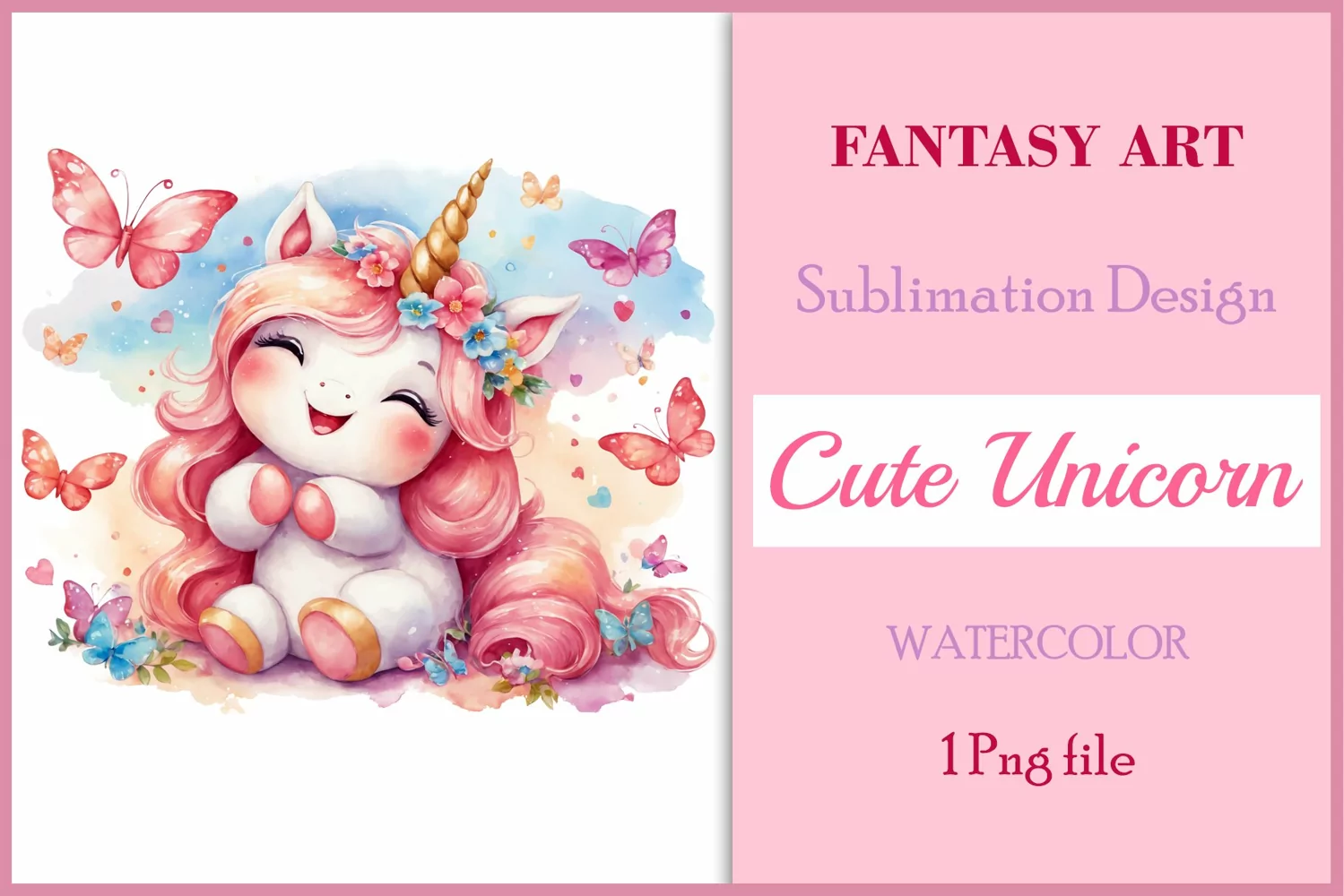 Watercolor illustration hand drawn clip art cute pink unicorn. Bright and colorful colors perfect for greeting card, birthday, baby shower, print, mug design and more. Pastel сolorful clipart, high resolution. Well for printing and sublimation 
