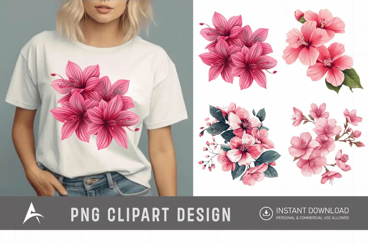 Watercolor Pink Flowers Clipart product image 1
