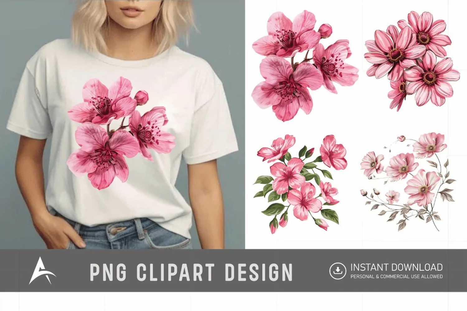 Watercolor Pink Flowers Clipart product image 1