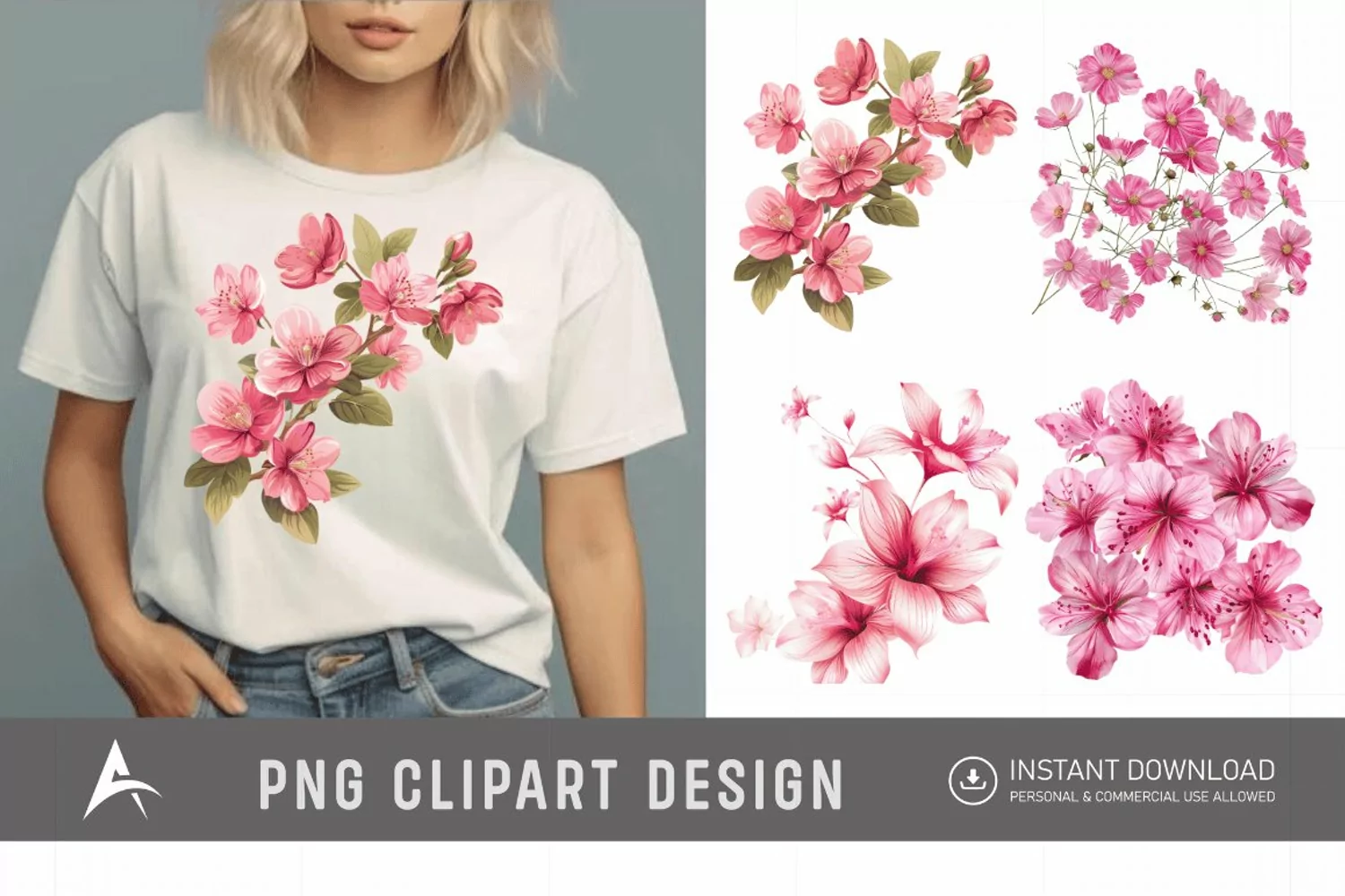 Watercolor Pink Flowers Clipart product image 1