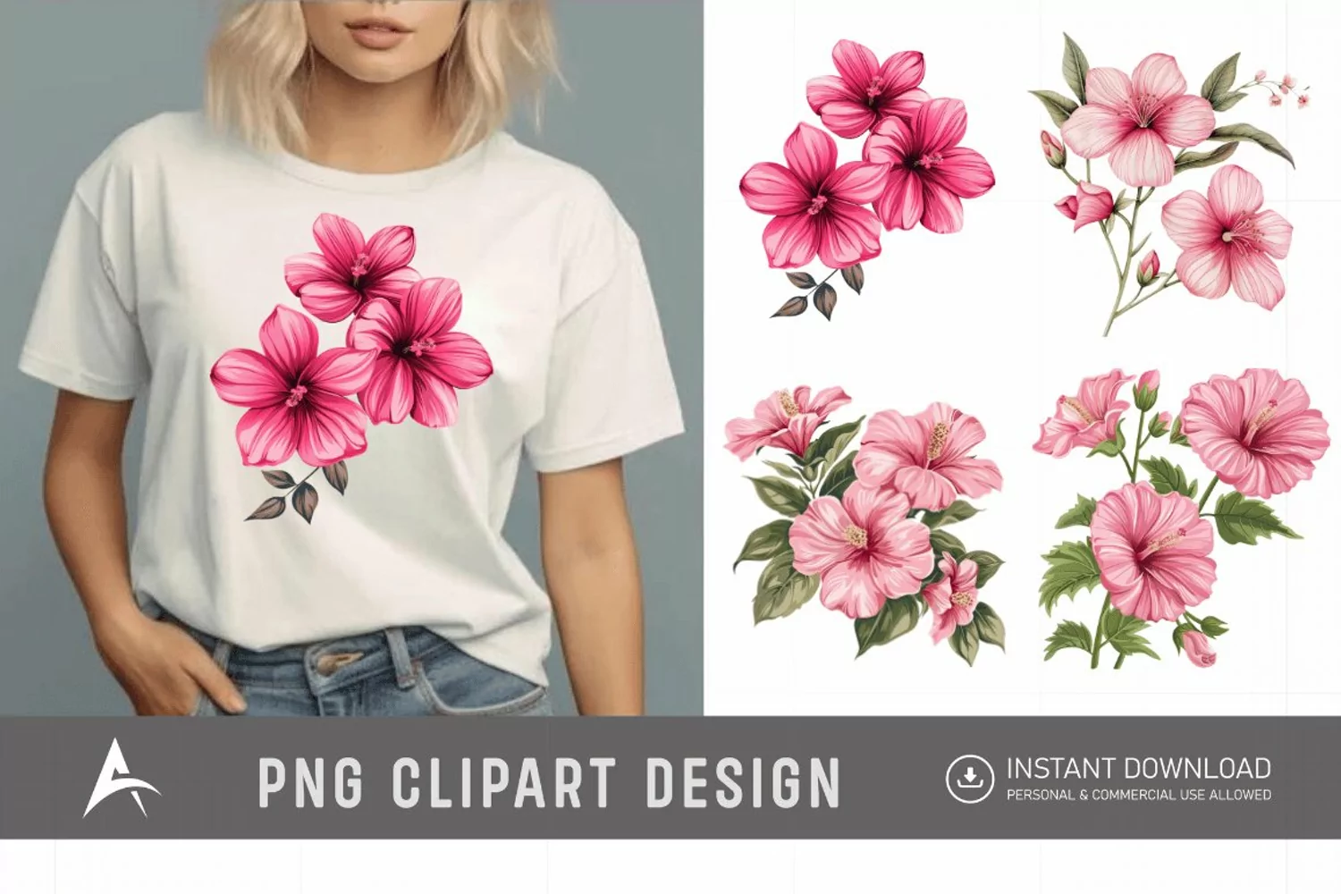 Watercolor Pink Flowers Clipart product image 1